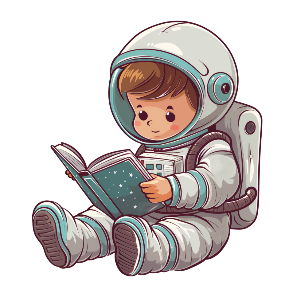 Cute astronaut reading book png