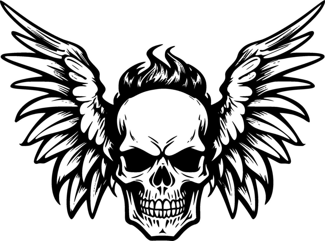 Skull With Wings - Black and White Isolated Icon - illustration vector