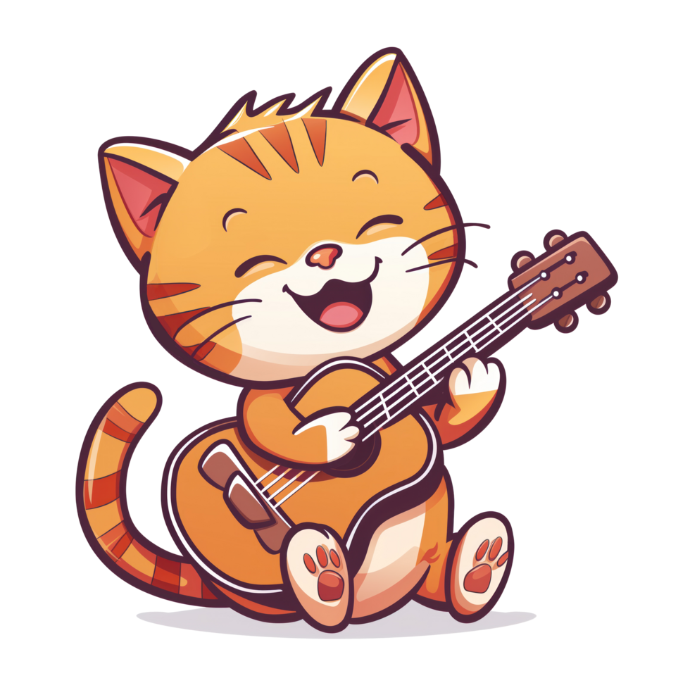 ilustración de hermosa gato participación acústico guitarra png