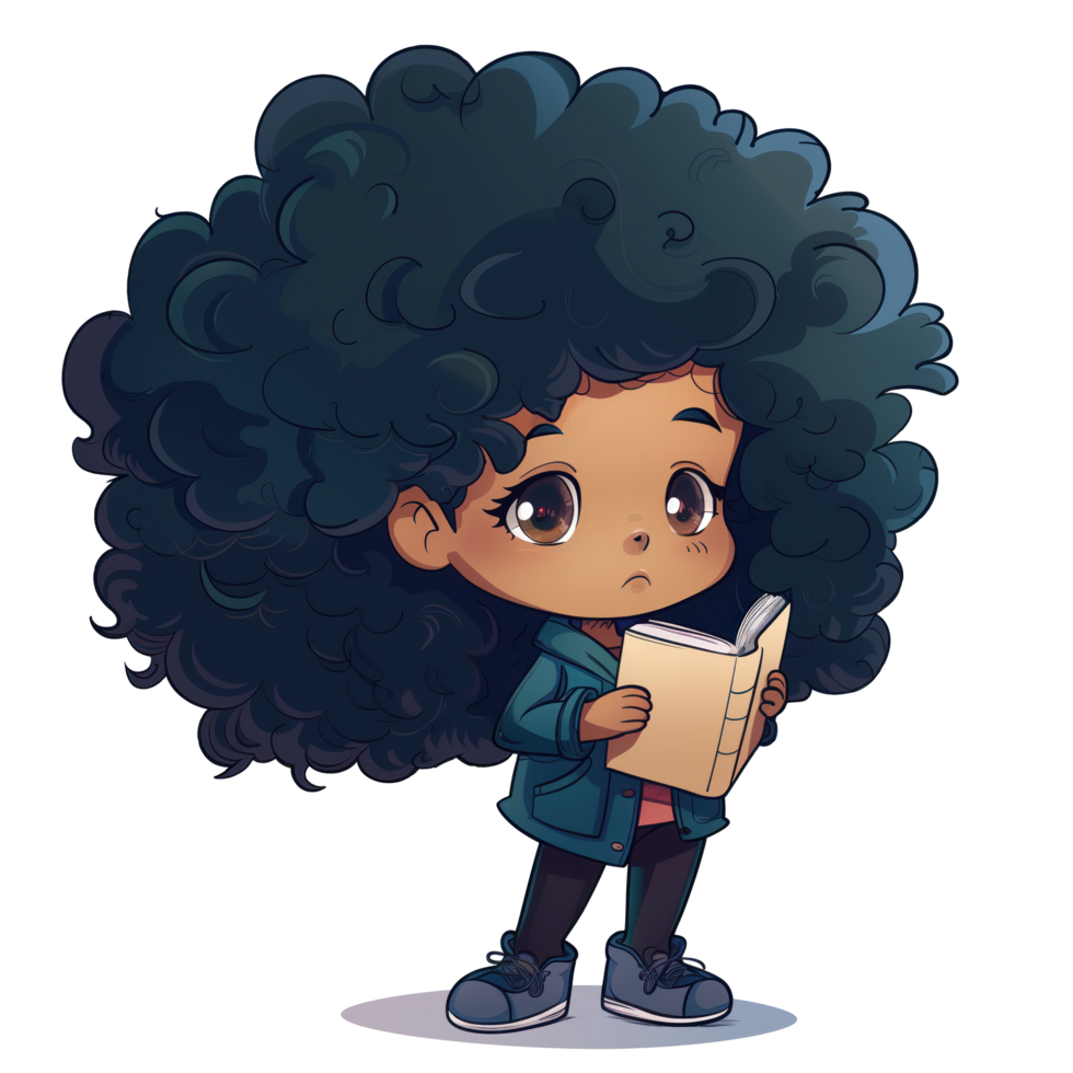 Young cute afro girl reading a book png