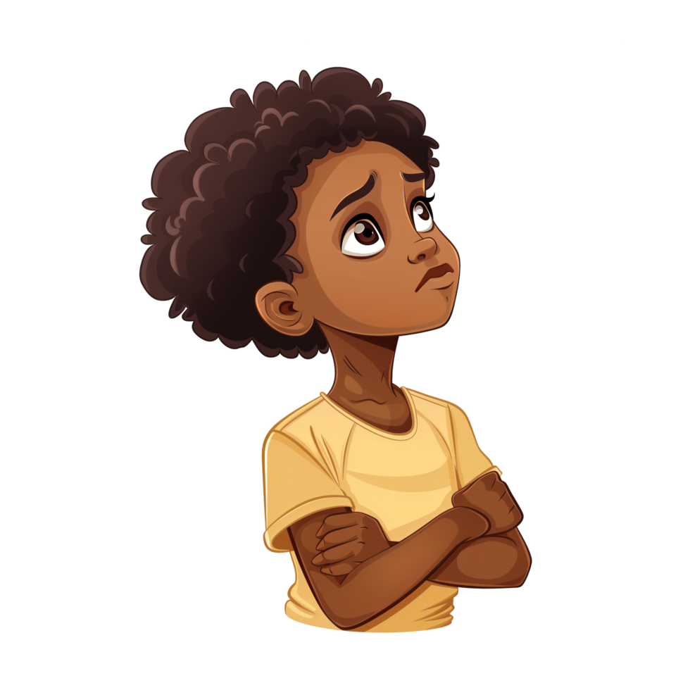 Afro boy thinking and wondering png