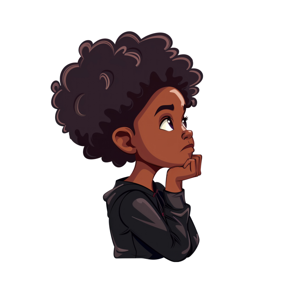 Illustration of afro kid thinking and wondering png