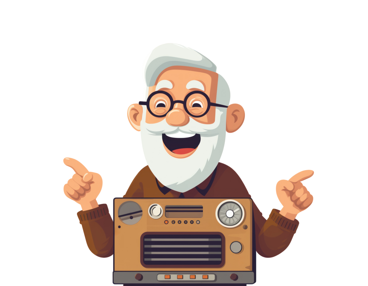 Happy granfather with vintage radio png