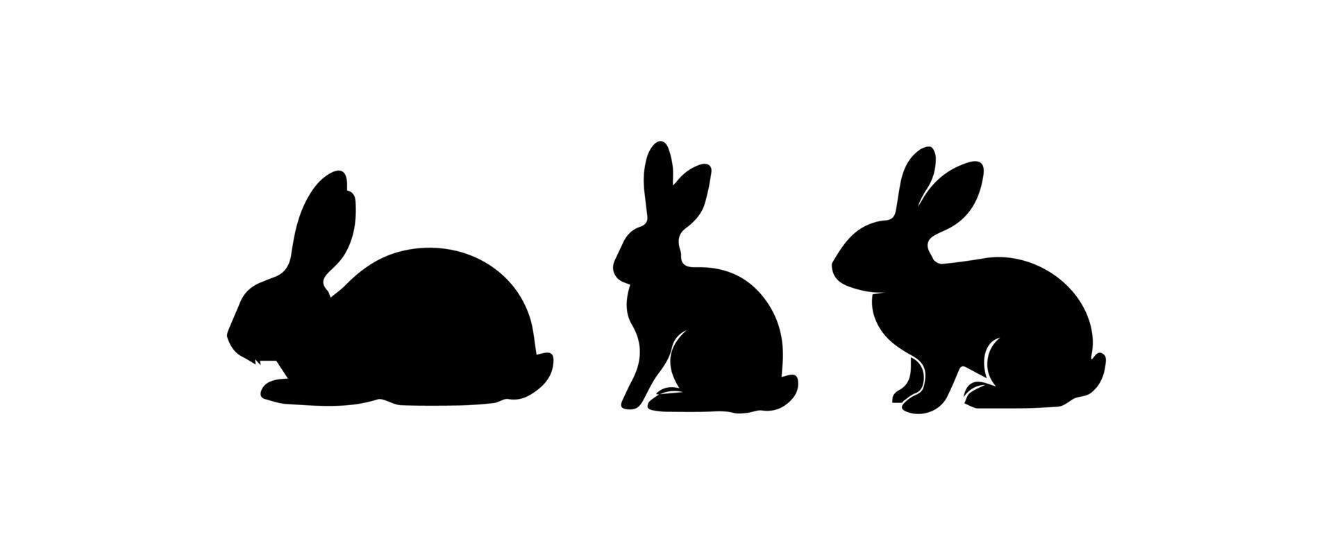 Silhouettes of easter bunnies isolated on a white background. Set of different rabbits silhouettes vector