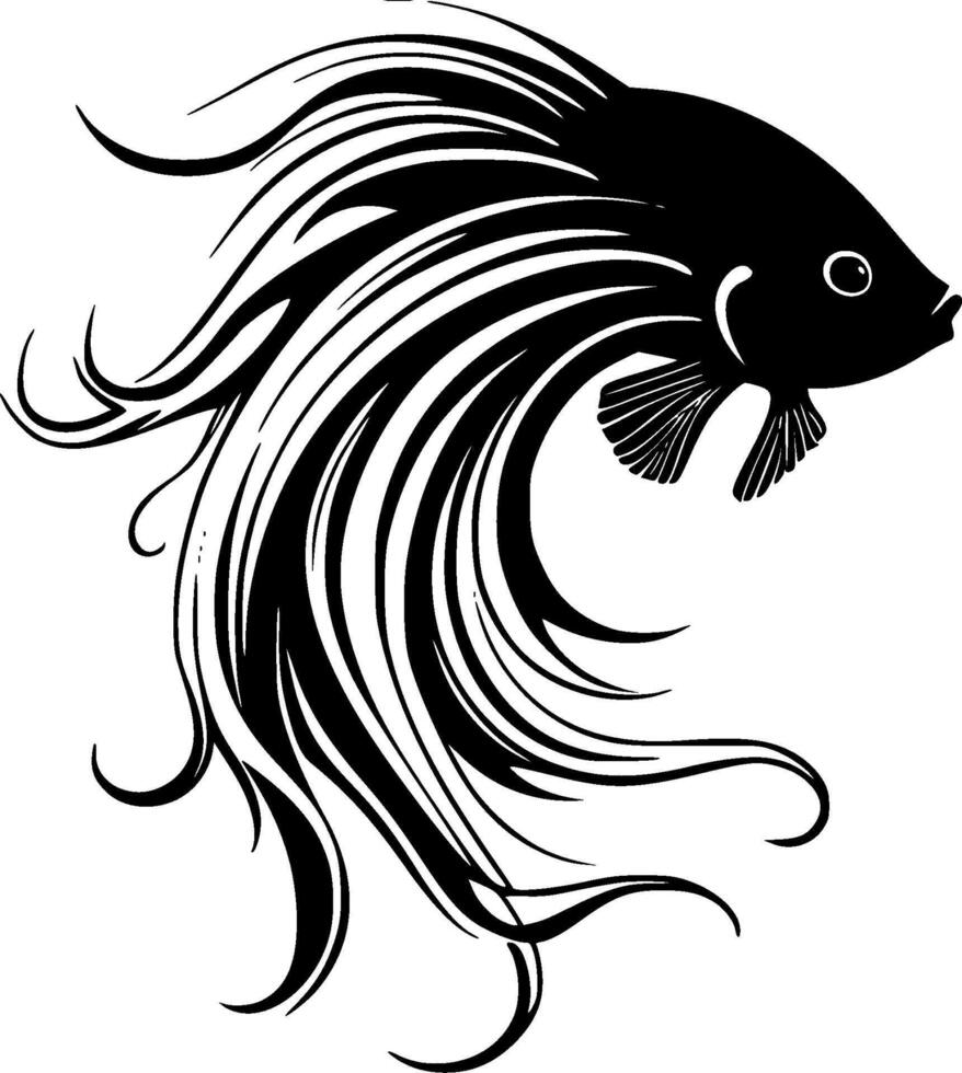 Betta Fish, Black and White illustration vector