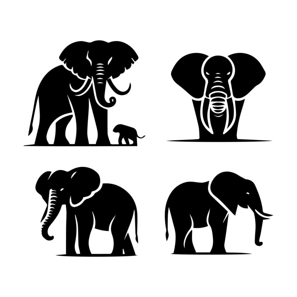Elephants Silhouette, Animal Icons, Wild Life, Forest Animals vector