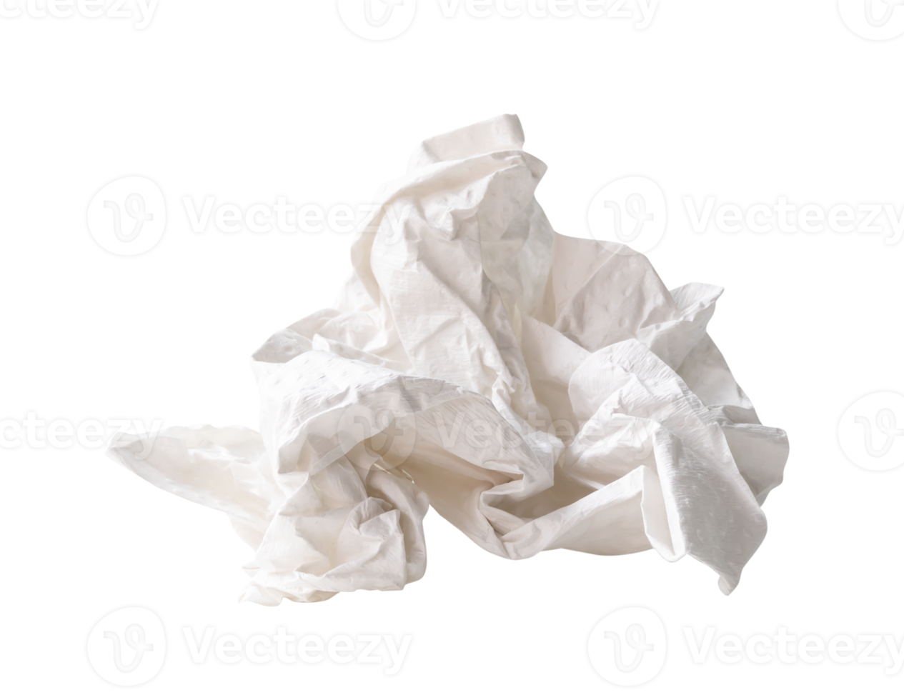 Front view of screwed or crumpled white tissue paper ball isolated with clipping path in file format png