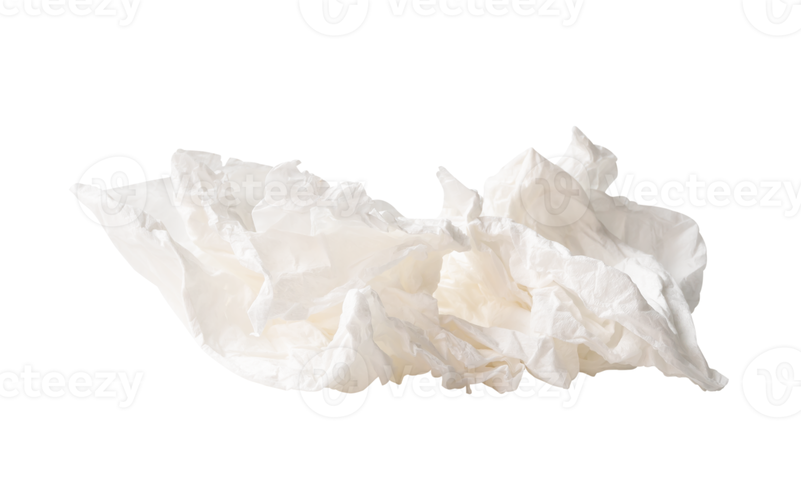 Front view set of screwed or crumpled tissue paper or toilet paper balls after use in toilet or restroom isolated with clipping path in file format png