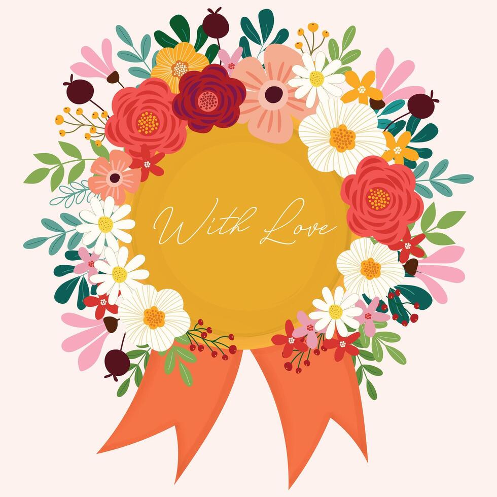 adorable brillante flores ramo de flores medalla mano dibujado clipart elemento ilustración para invitación saludo cumpleaños fiesta celebracion Boda tarjeta póster bandera fondo de pantalla antecedentes vector