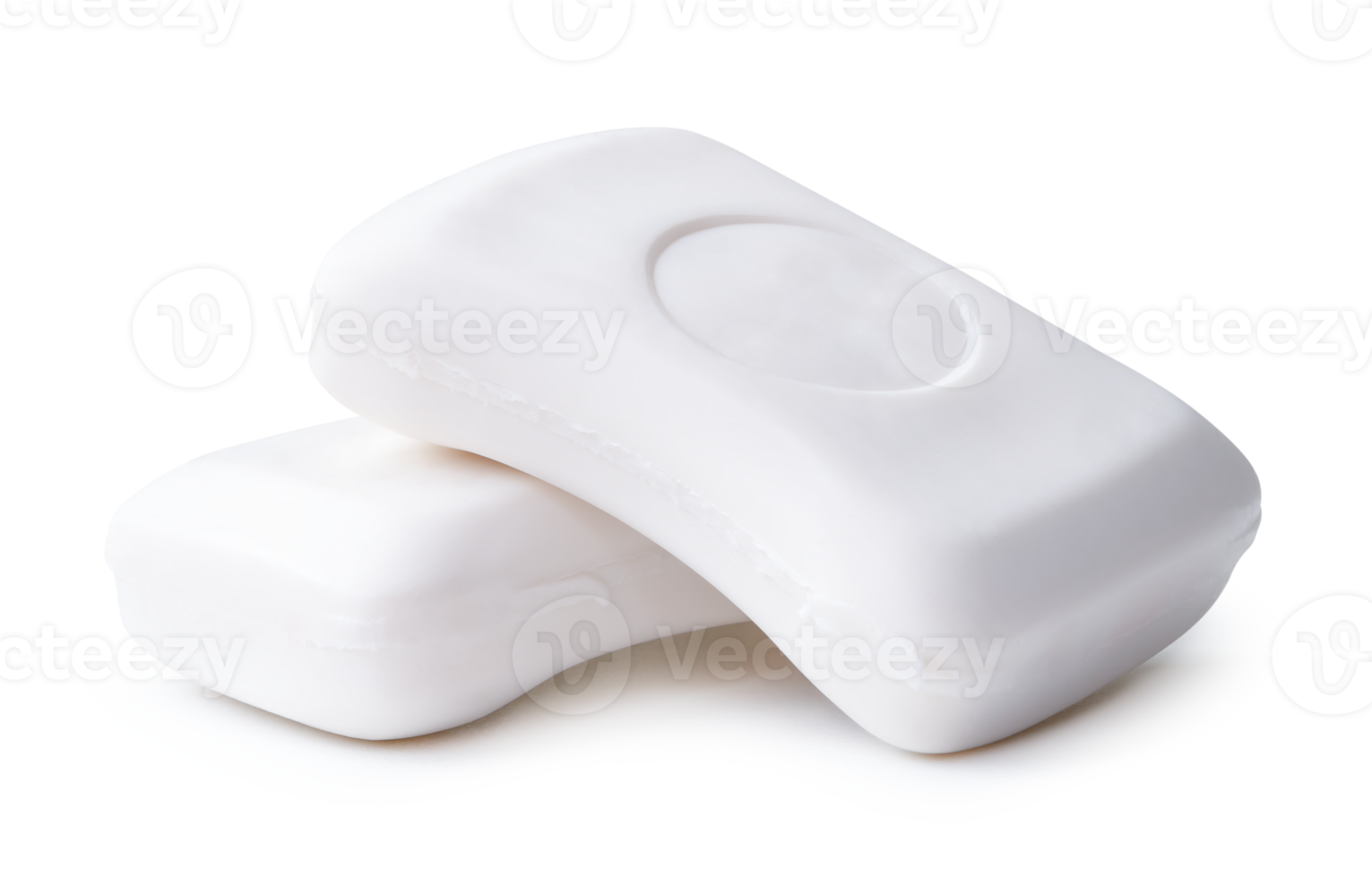 Side view of two bars of dry white soaps in stack isolated with clipping path and shadow in file format png