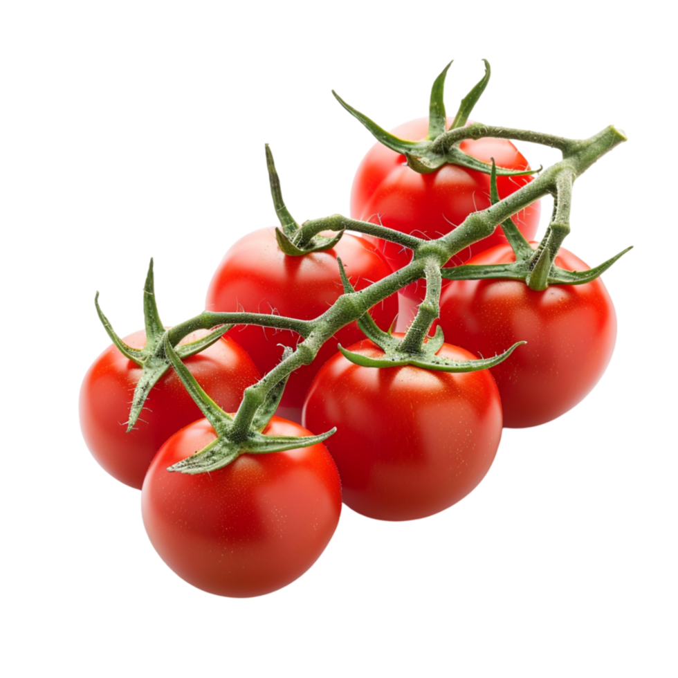 Cherry tomatoes popular worldwide in mediterranean cuisine photographed in macro on a transparent png