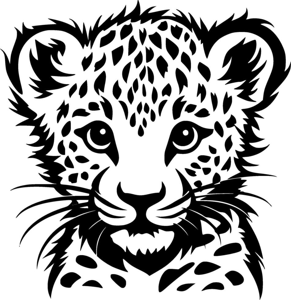 Leopard Baby, Black and White illustration vector