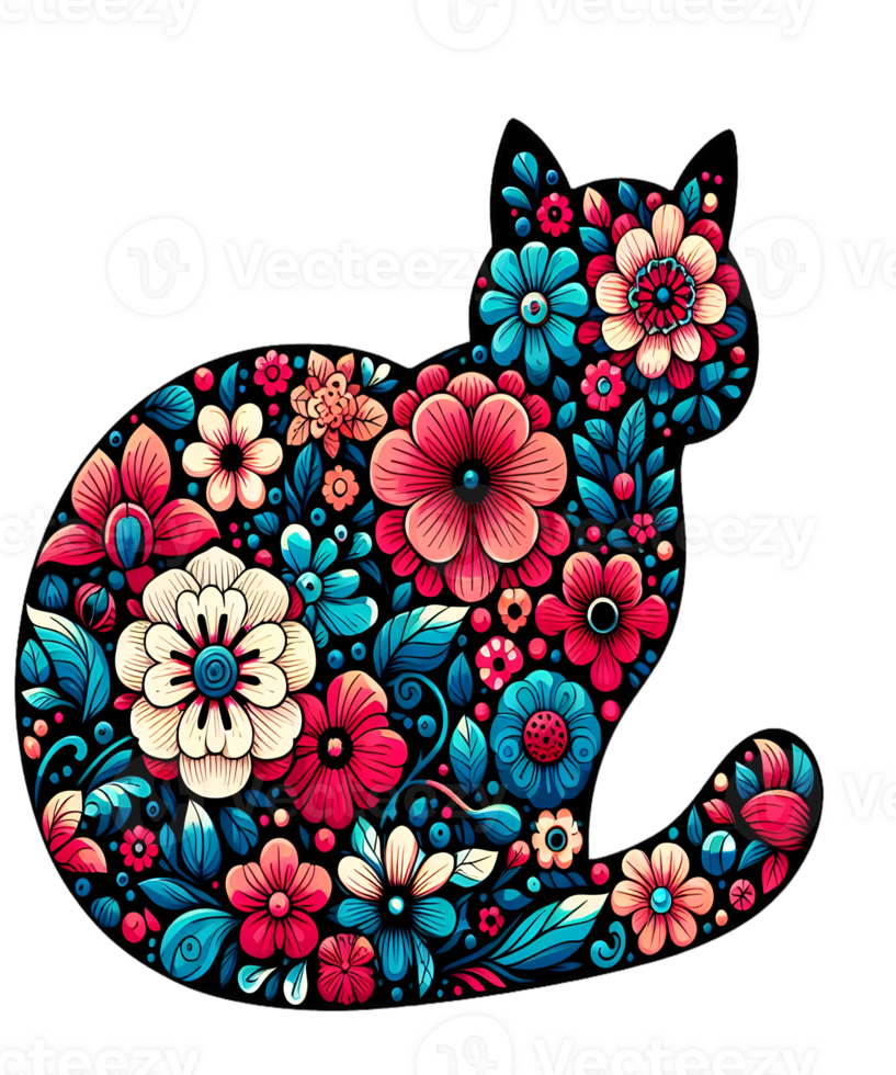 Black Cat With Flowers png