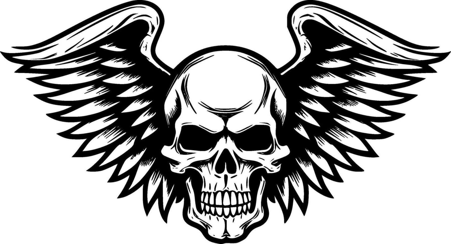 Skull With Wings - Black and White Isolated Icon - illustration vector