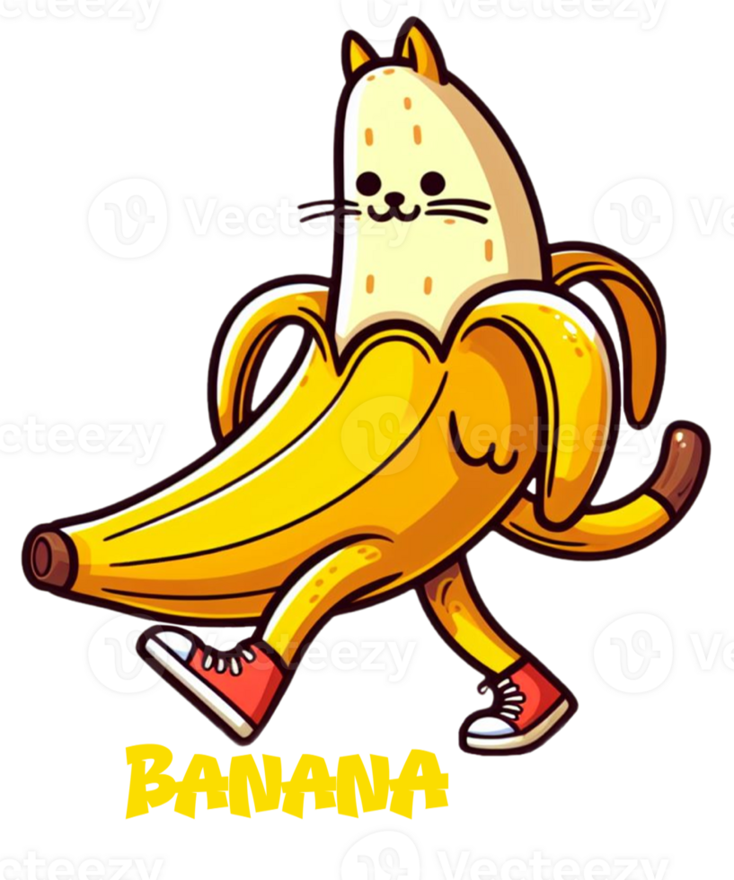 Funny banana cat cartoon png