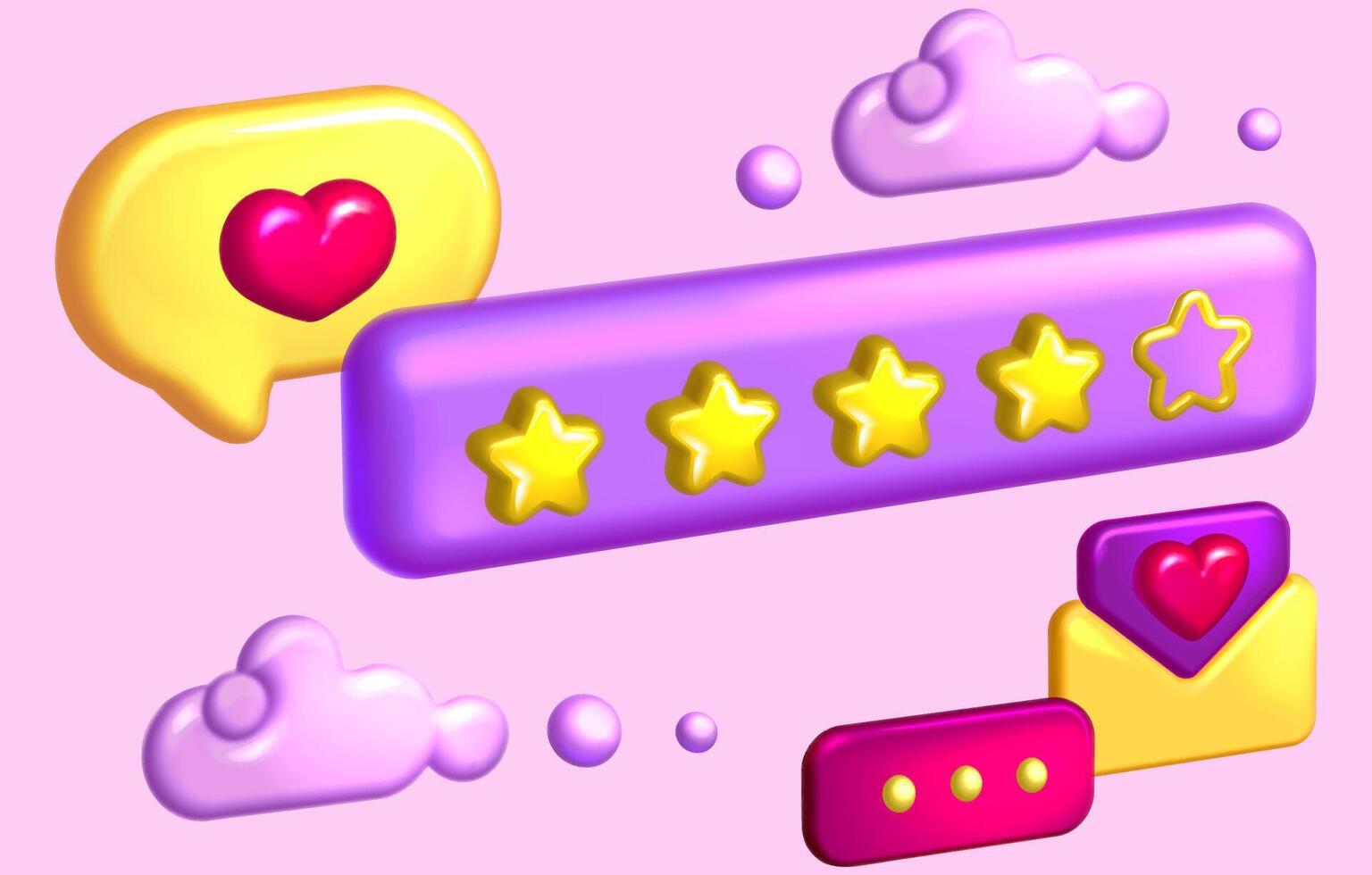 Online feedback, star rating or survey 3d illustration. Email letter with personal review. Stars positive and good customer review, comment and opinion concept desing for mobile application. vector