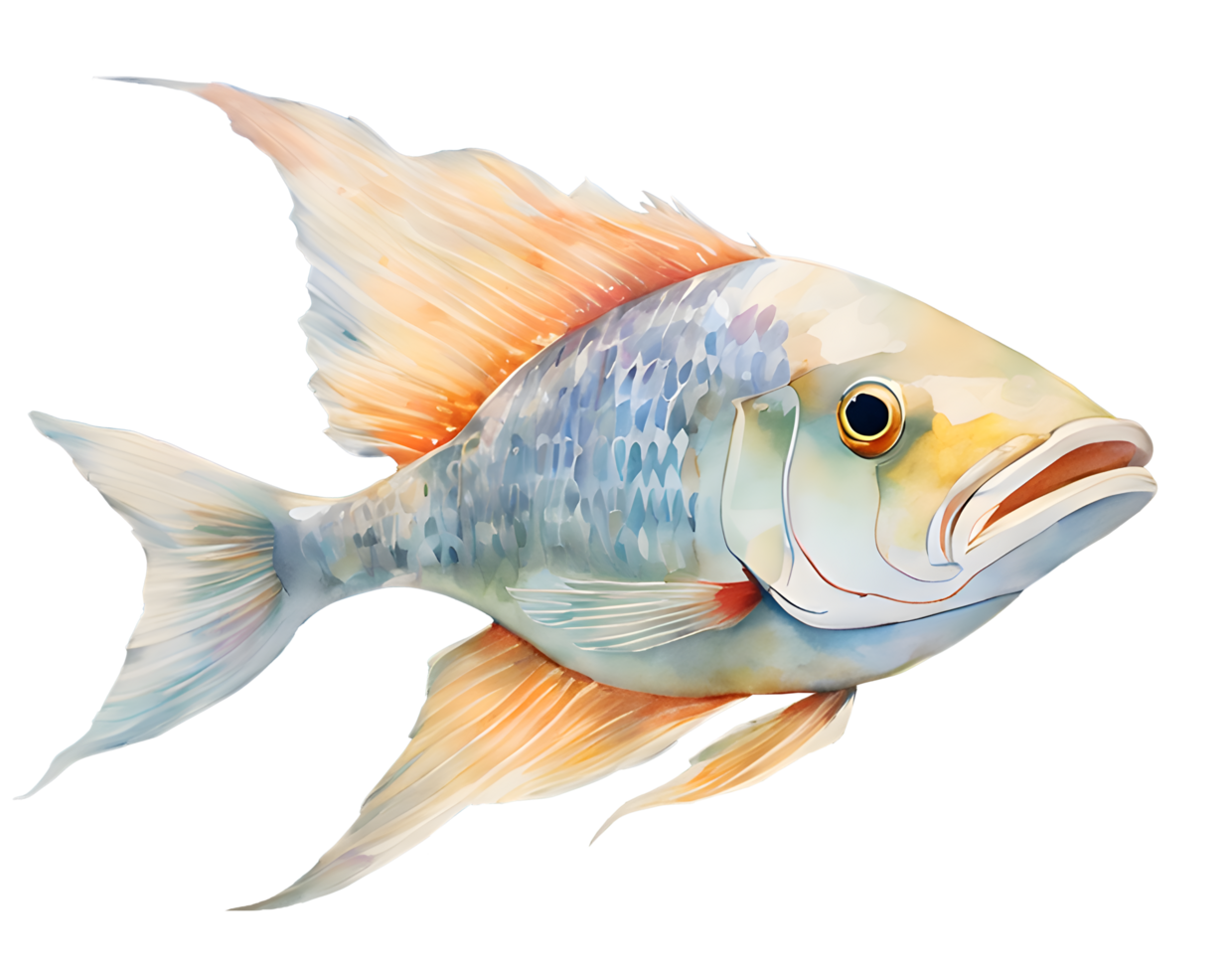 Watercolor and painting colorful fish element. Sea animal Illustration png