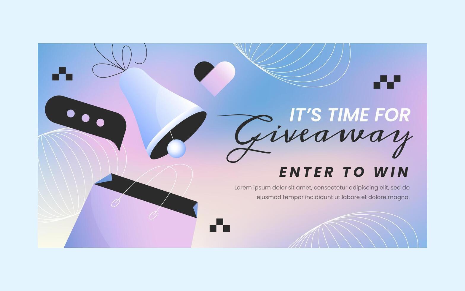 Giveaway banner template with megaphone and prize. Enter to win. Social media trendy poster design for website announcement, special event or internet advertising illustration. vector