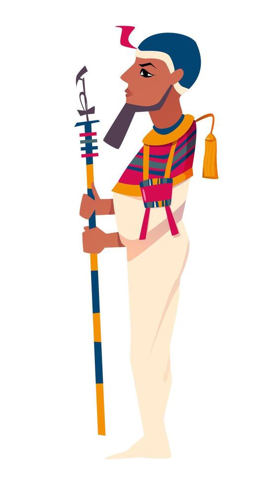 Ancient egyptian god Ptah, demiurge of Memphis flat illustration. Creator deity of craftsmen and architects isolated on white background. Antique mythological character from history, religion. vector