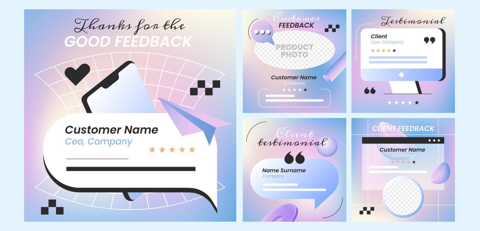 Customer service feedback flat concept. Client testimonial social media web banner, review post or story template. Satisfaction rating, good opinion of product or company. vector