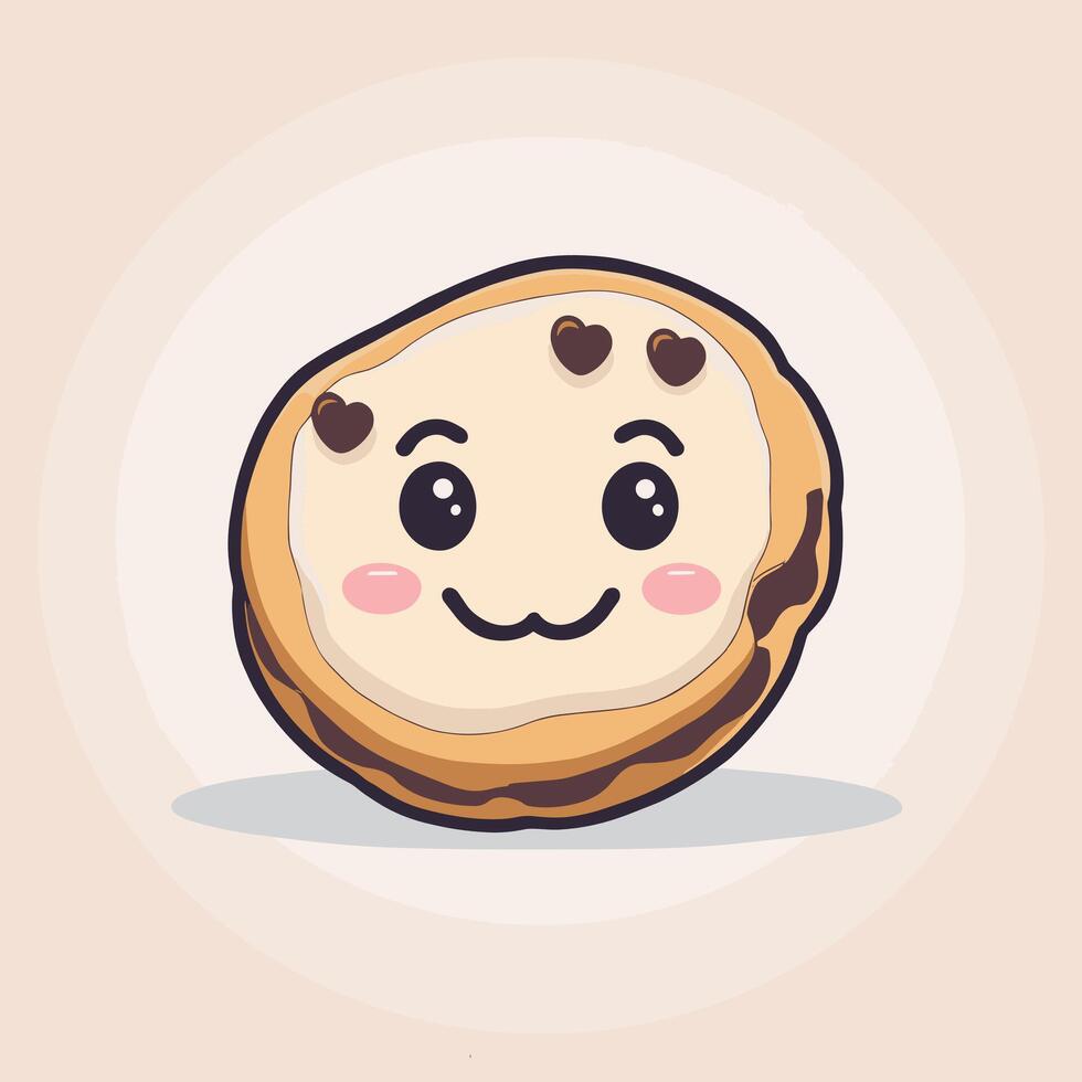 Cute cartoon chocolate chip cookie smiling illustration vector