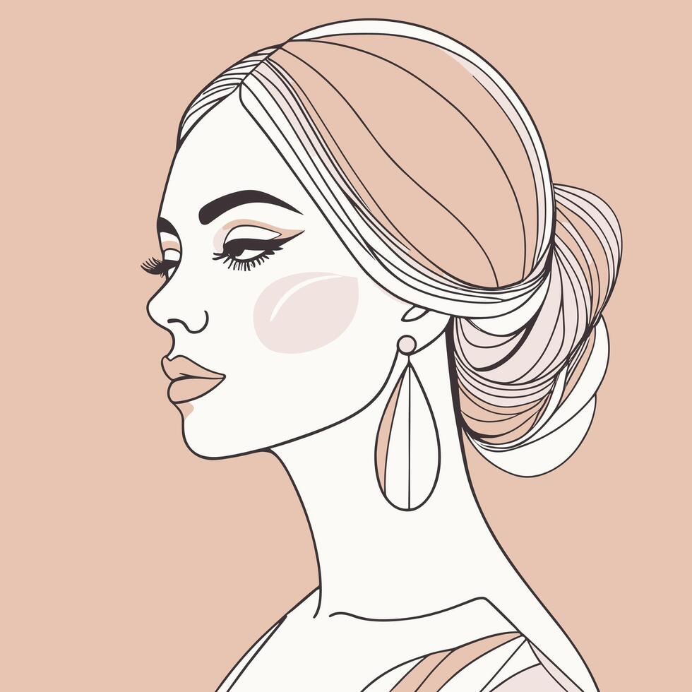 Woman line art portrait illustration design vector