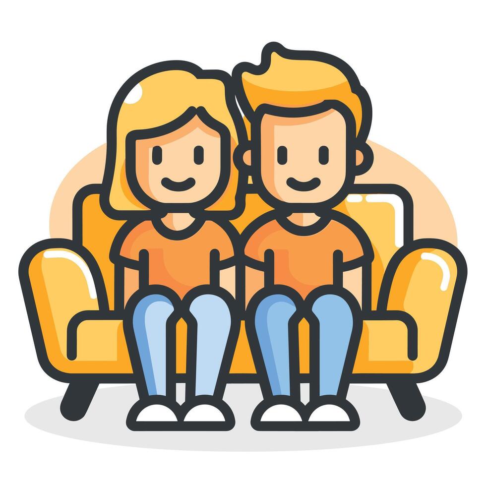 Cute couple in love sitting on couch simple illustration vector