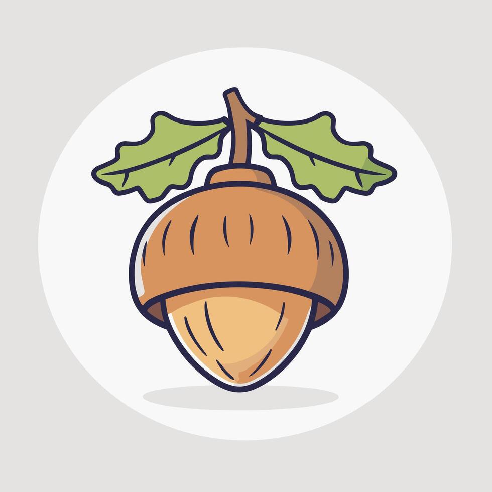 Cartoon Acorn with Leaves on Gray Background vector