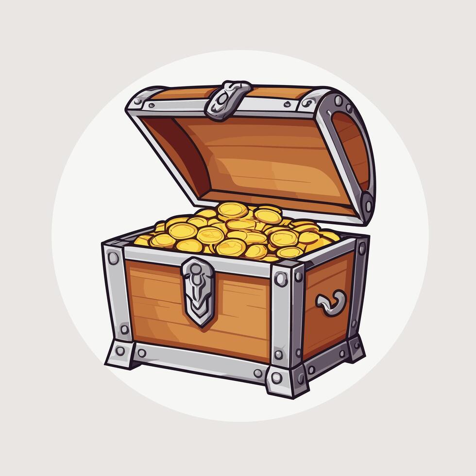 Cartoon treasure chest filled with gold coins illustration vector