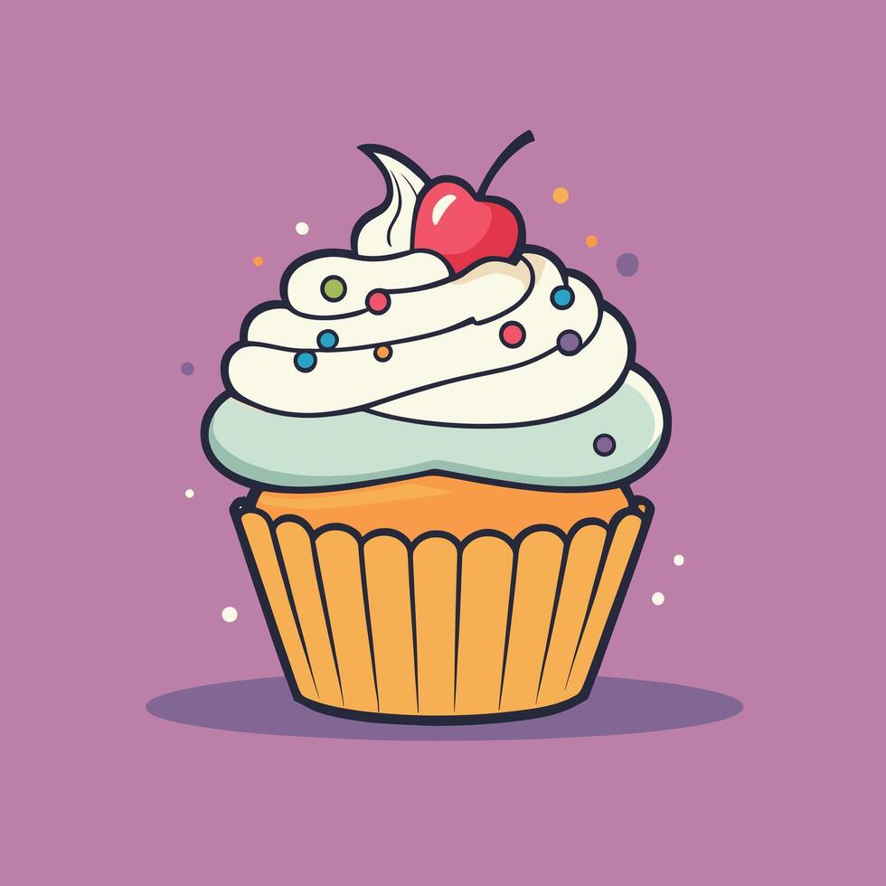 Groovy cupcake cartoon illustration design vector