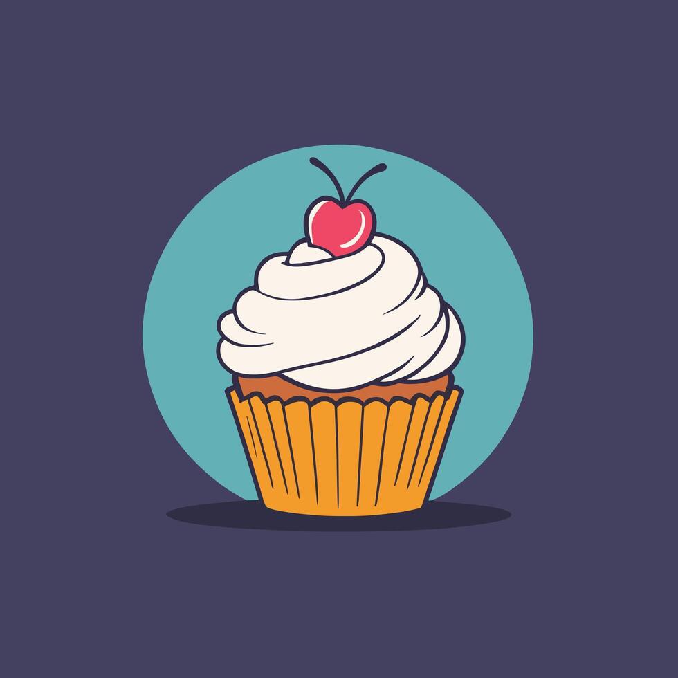 Groovy cupcake cartoon illustration design vector