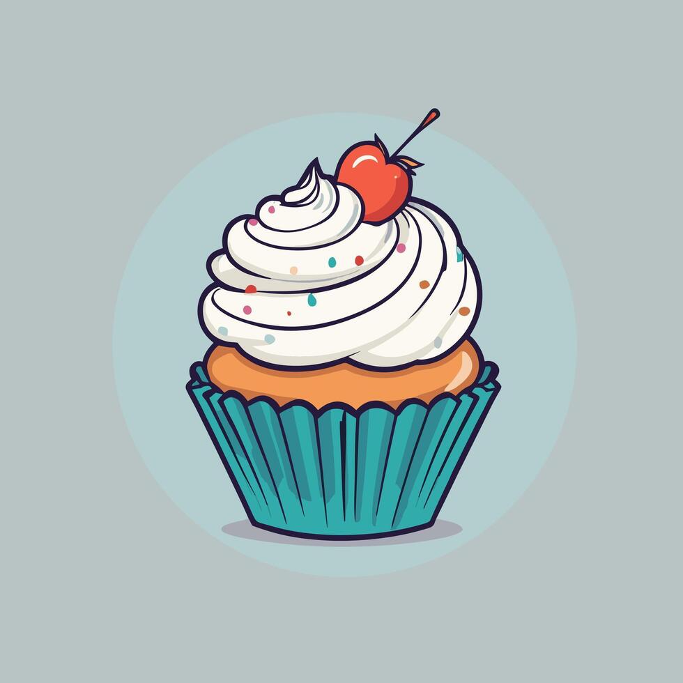 Groovy cupcake cartoon illustration design vector