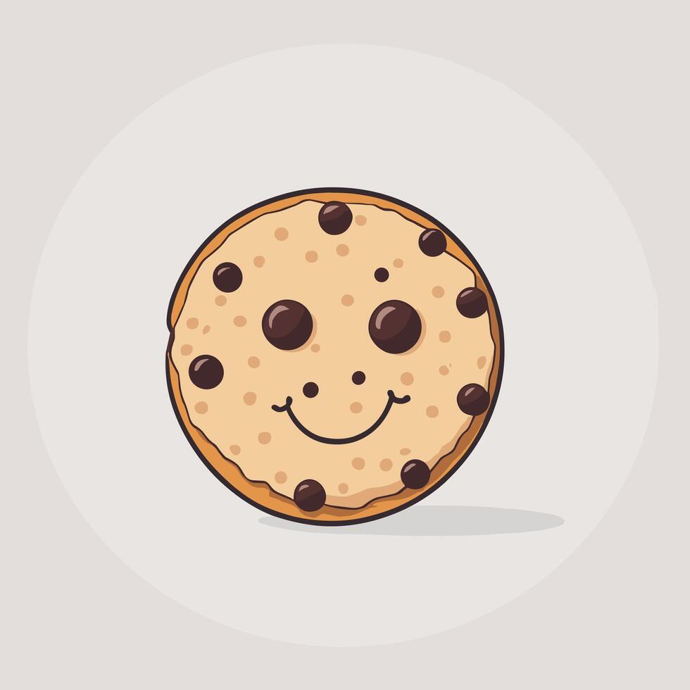 Cute cartoon chocolate chip cookie smiling illustration vector