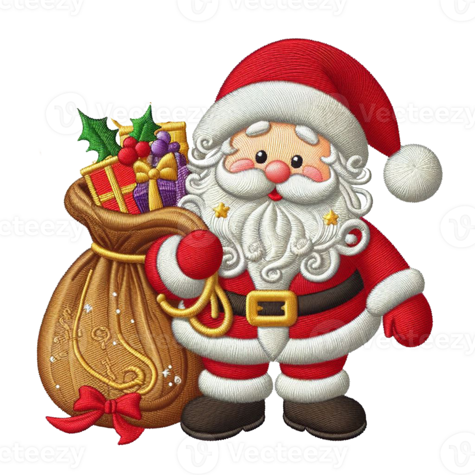 carino gnomo Santa Claus cartone animato personaggio mano disegnare contento allegro Natale ricamato stile su trasparenza png