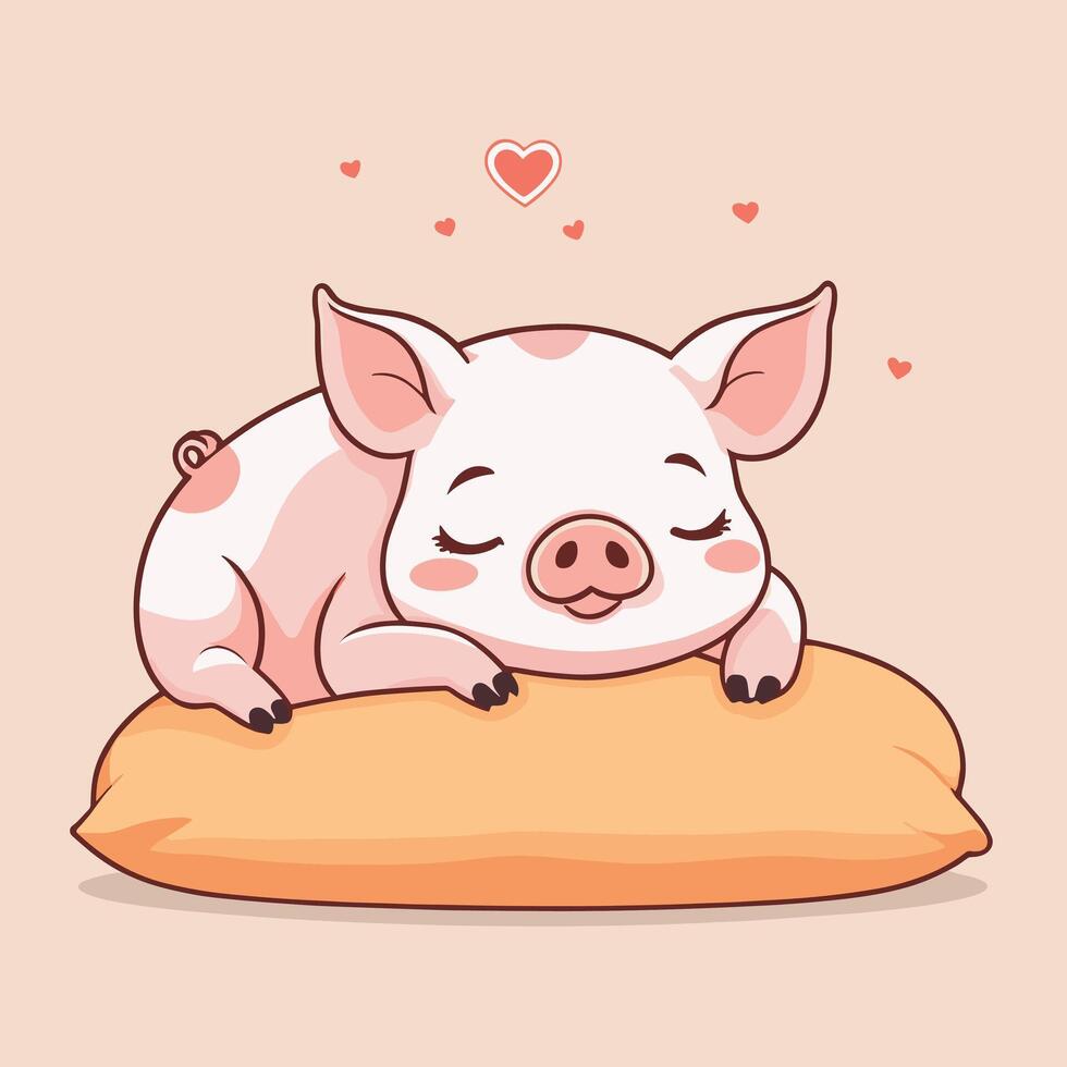 Sleeping pig with tiny hearts around cartoon illustration vector