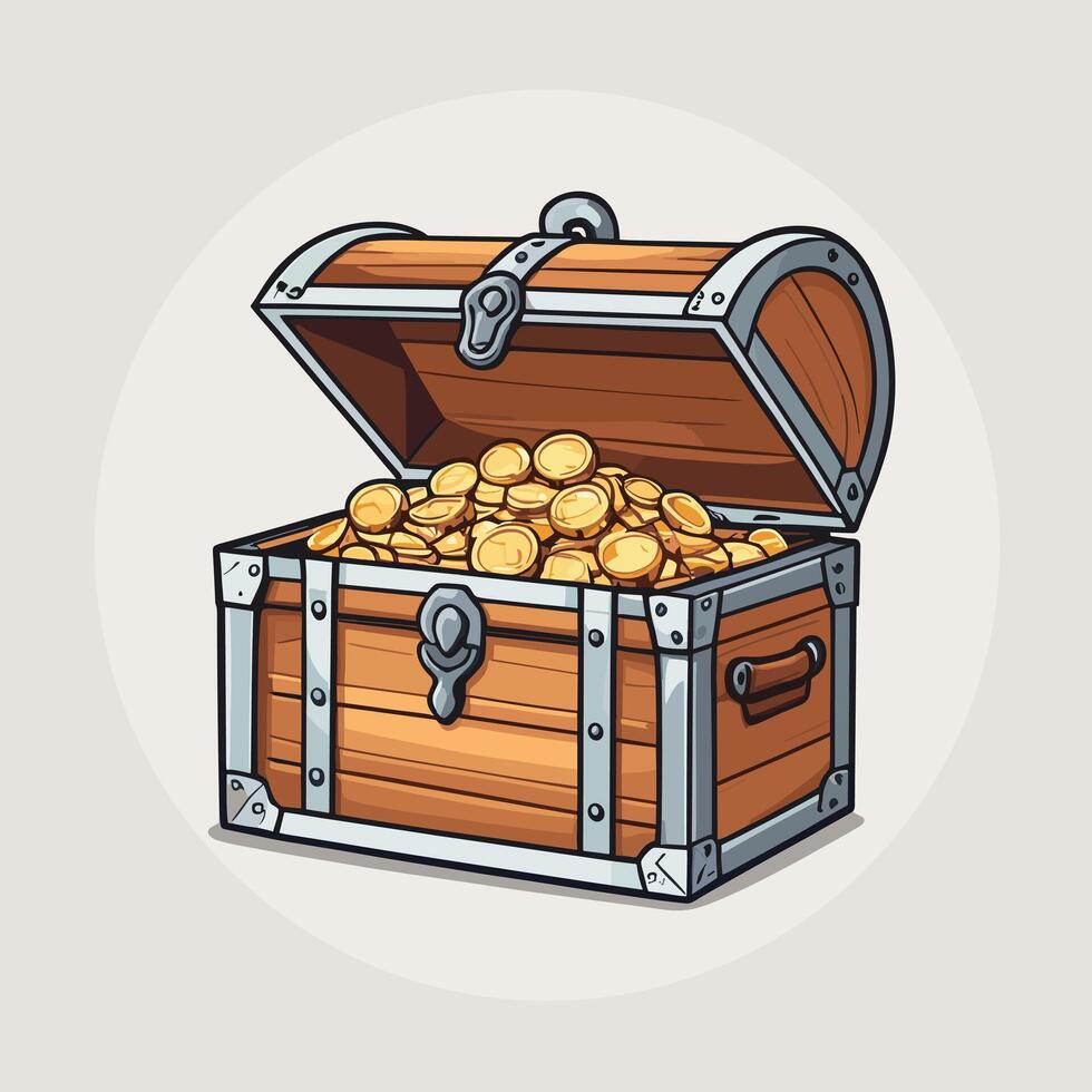 Cartoon treasure chest filled with gold coins illustration vector