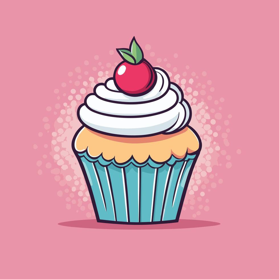 Groovy cupcake cartoon illustration design vector