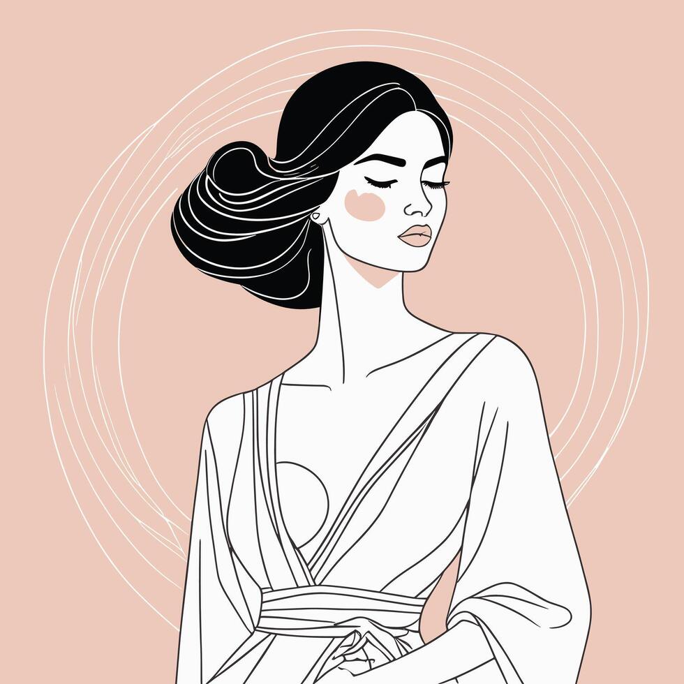 Woman line art portrait illustration design vector