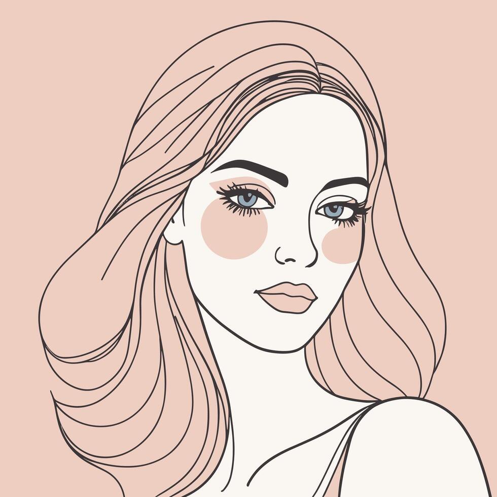 Woman line art portrait illustration design vector