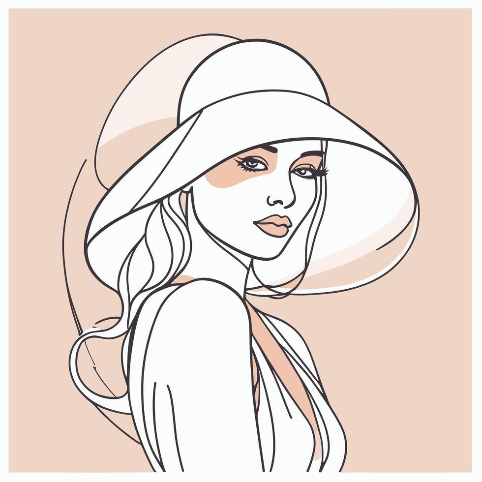 Woman line art portrait illustration design vector