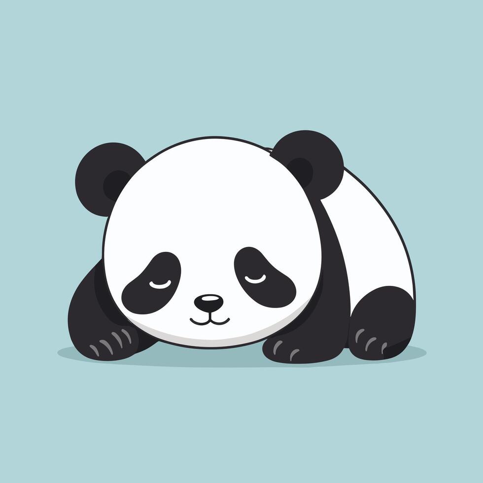 Lazy panda cartoon sleeping lying on the floor vector