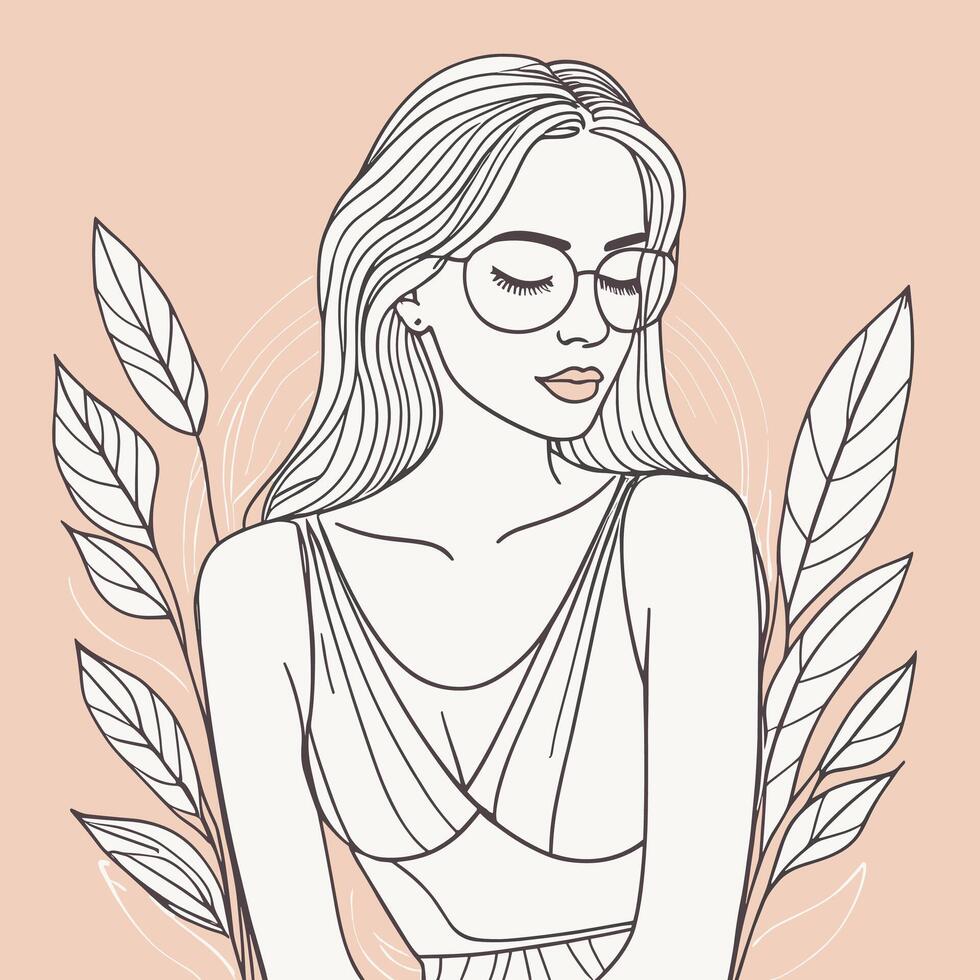 Woman line art portrait illustration design vector