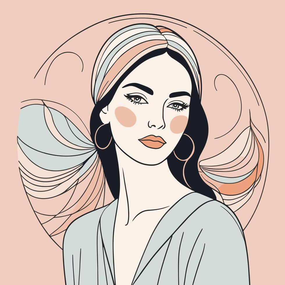Woman line art portrait illustration design vector