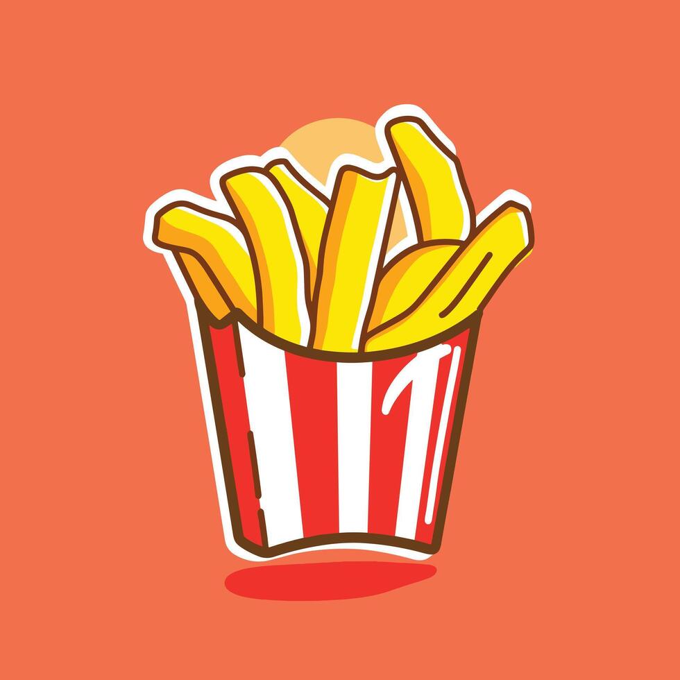 French fries cartoon illustration fastfood concept flat design vector