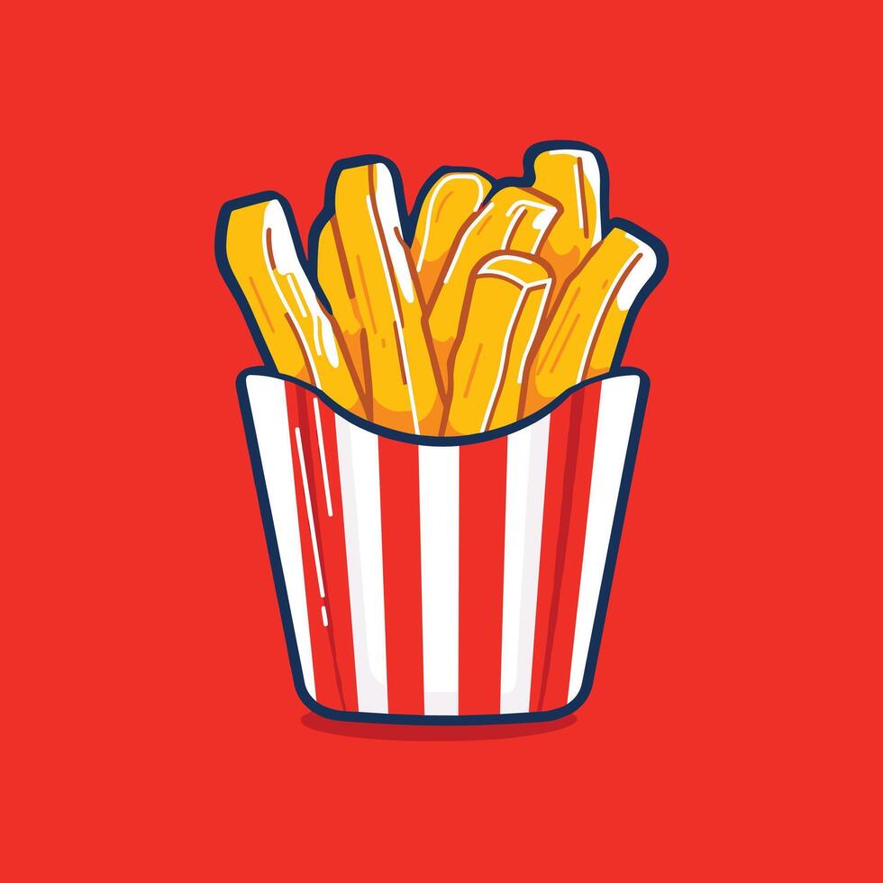 francés papas fritas dibujos animados ilustración comida rápida concepto plano diseño vector