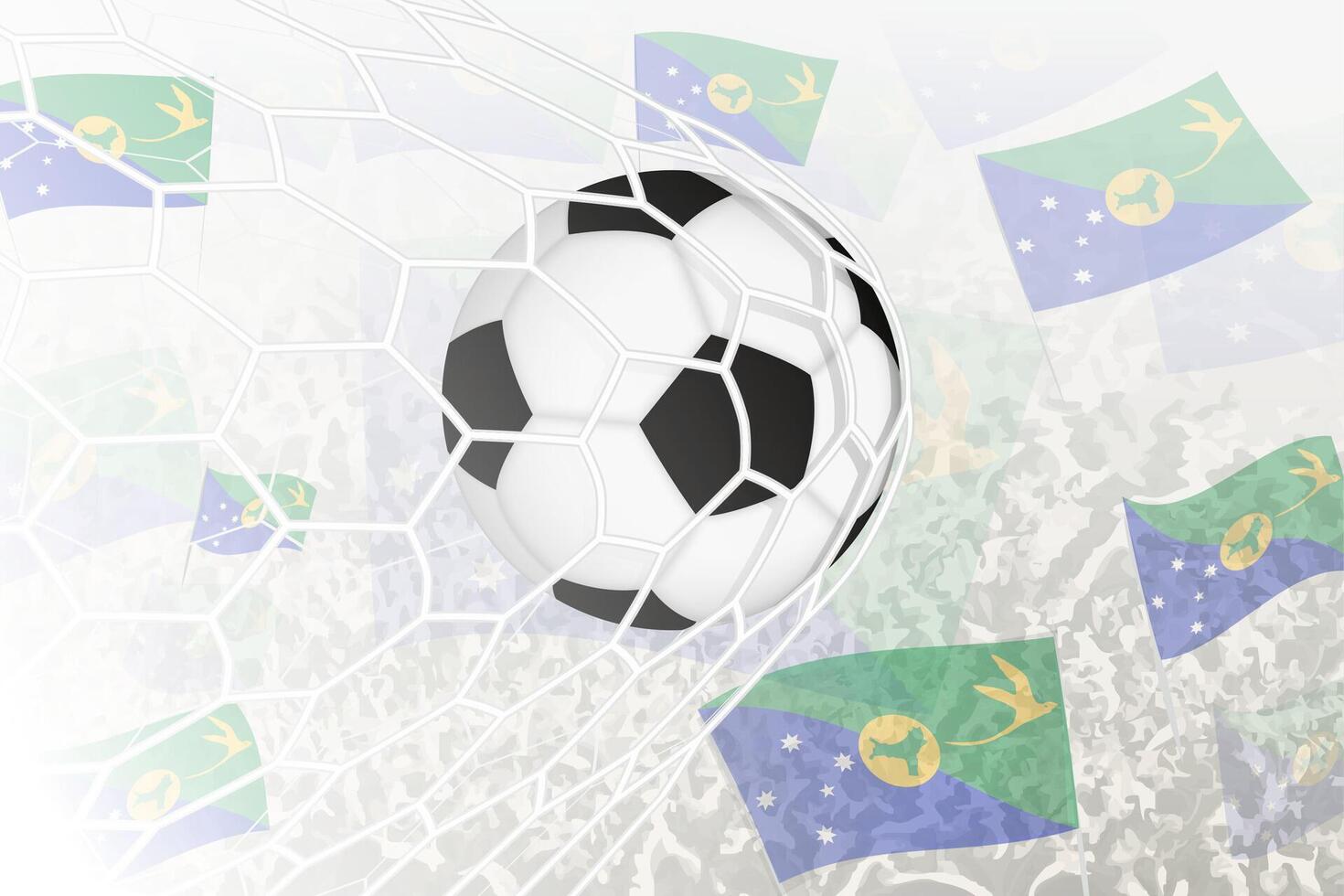 nacional fútbol americano equipo de Navidad isla anotado meta. pelota en objetivo neto, mientras fútbol americano partidarios son ondulación el Navidad isla bandera en el antecedentes. vector