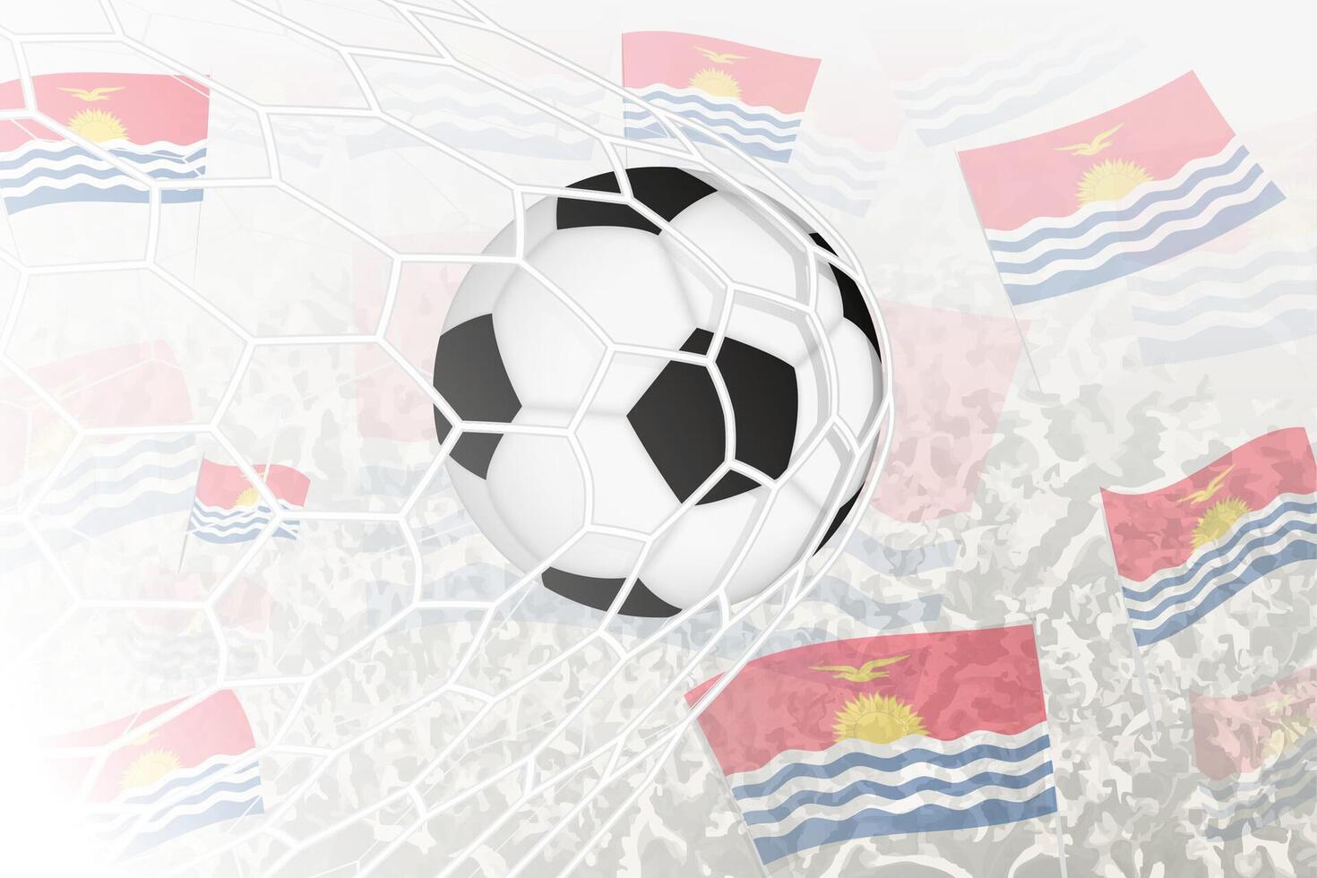 National Football team of Kiribati scored goal. Ball in goal net, while football supporters are waving the Kiribati flag in the background. vector