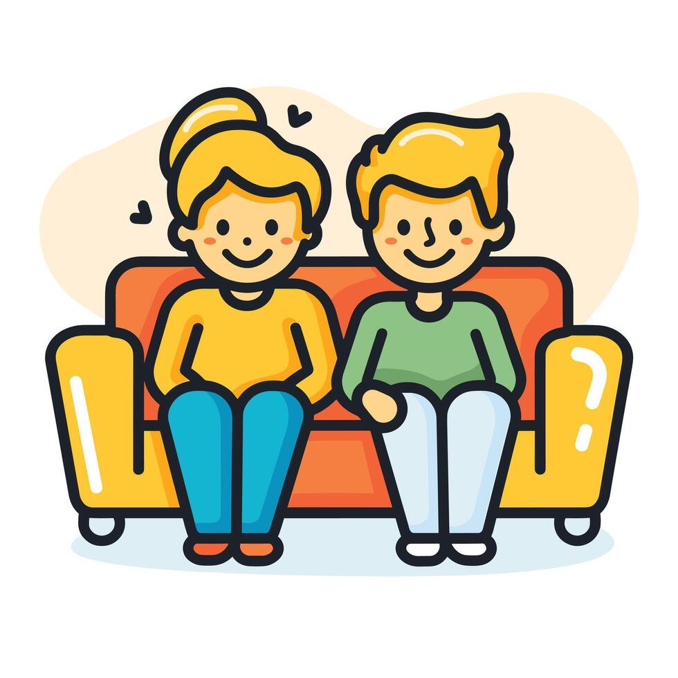 Cute couple in love sitting on couch simple illustration vector