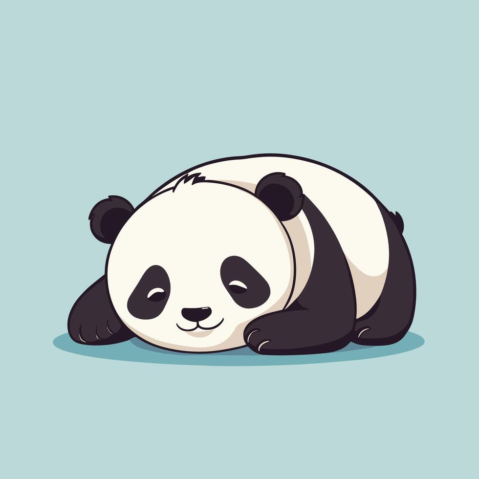 Lazy panda cartoon sleeping lying on the floor vector