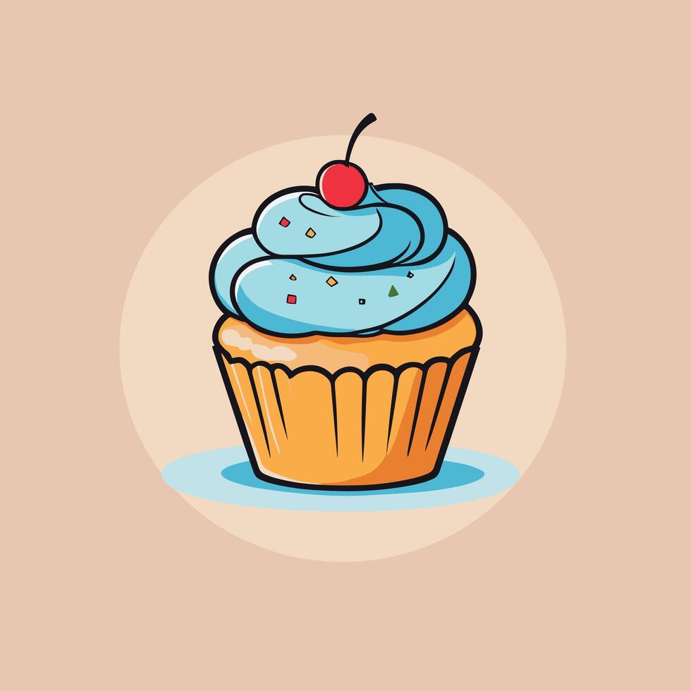 Groovy cupcake cartoon illustration design vector